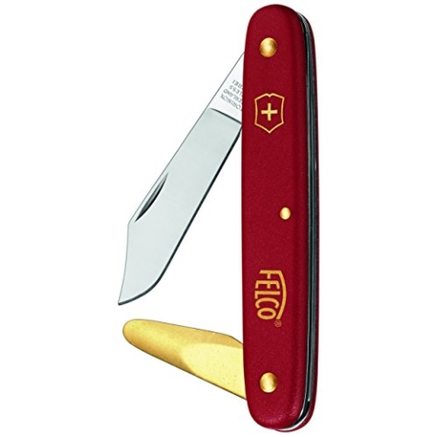 FELCO 3.91 10 Okulier- und Schneidmesser (Klinge 51 mm, inkl. Rindenheber aus Messing, Messer zum Schneiden von Obstbäumen, Rosen + Weinreben, roter Nylongriff)