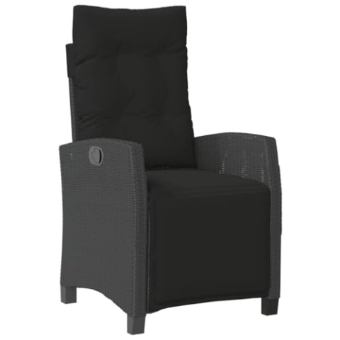 vidaXL Gartensessel, Gartenstuhl mit Fußteil, Garten Liegestuhl mit Verstellbarer Rückenlehne Fußstütze, Sessel Relaxsessel Gartenmöbel, Schwarz Poly Rattan