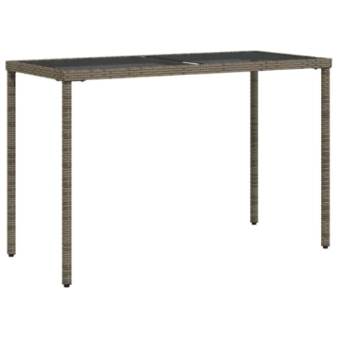 vidaXL Gartentisch mit Glasplatte, Garten Esstisch mit Stahlrahmen, Balkontisch Terrassentisch Rechteckig, Gartenmöbel Terrassenmöbel, Grau Poly Rattan