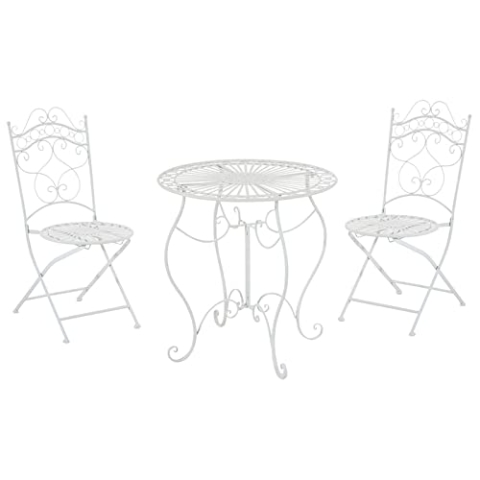 CLP Garten-Sitzgruppe Indra I Zwei Klappstühle Und EIN Tisch I Pflegeleichte Gartenmöbel Aus Eisen Im Jugendstil, Farbe:weiß
