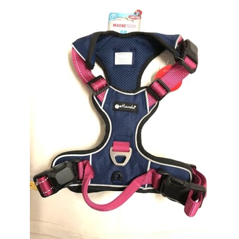 Petlando MAGNETECH Outdoor-Hundebrustgeschirr Fuchsia/Navy M (Halsumfang 42-54 cm, Brustumfang 56-68 cm)