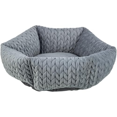 TRIXIE Hundebett rund Livia ø 50 cm in grau – Hundebett rund mit weichem Samtbezug, Hundekorb für kleine Hunde, fest integriertes Kissen, Rutschfester Boden - weich & waschbar - 37306