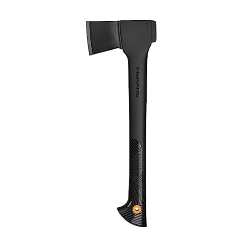 Fiskars Universalaxt, Solid, Mit Klingen- und Transportschutz, Antihaftbeschichtet, Hochwertige Stahl-Klinge/Glasfaserverstärkter Kunststoff-Stiel, Schwarz, A10, Länge: 49 cm, 1 kg, 1051085