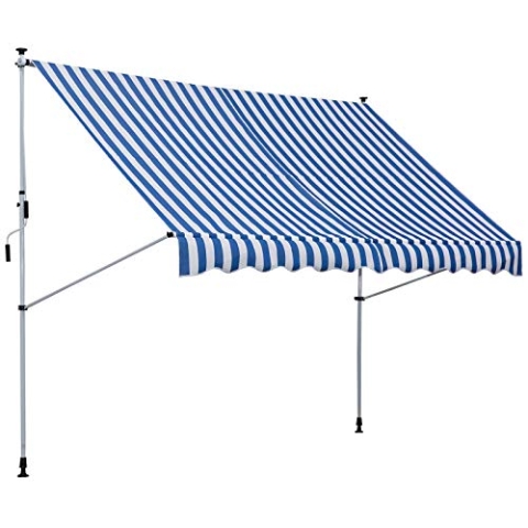 Outsunny Klemmmarkise mit Handkurbel höhenverstellbar Gelenkarmmarkise schmutzabweisend, witterungsbeständig Balkonmarkise 150cm breit Terrassenmarkise für Terrasse Balkon Veranda Blau+Weiß