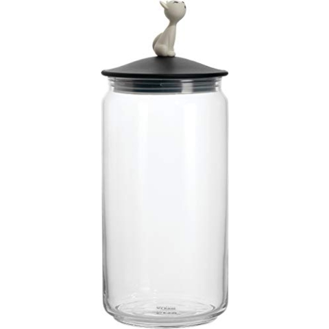 Alessi "MIÒJAR"", Behäl+C2ter für Katzenfutter aus Glas mit Deckel aus thermoplastischem Harz, schwarz