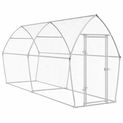 vidaXL Hühnerkäfig, Hühnerstall mit wasserfestem Dach Schwenktür, Freigehege für Hühner Kleintiere, Hühnerhaus, Silbern Verzinkter Stahl