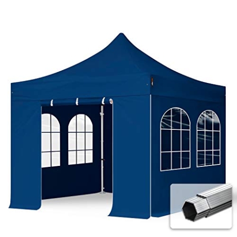 TOOLPORT Faltzelt Faltpavillon Professional 3x3 m mit 4 Seitenteilen - ALU Pavillon Partyzelt in blau