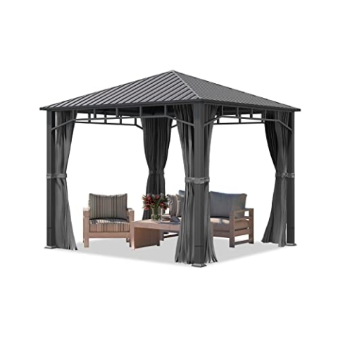 TOOLPORT Gartenpavillon 3x3 m Stahldach Hardtop 4 Seitenteile in Grau, Pfosten 9x9 cm