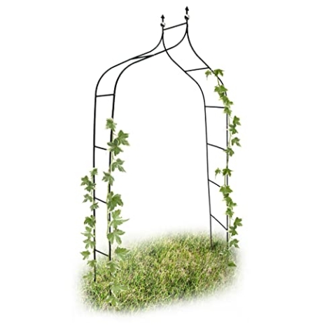4er Set Rankbogen Metall geschwungen 240 cm, royaler Rosenbogen mit Spitze, Rankhilfe und Gartendeko für Draußen, grün