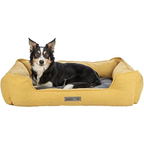 TRIXIE Hundebett Talis 100 × 70 cm in gelb/dunkelgrau - elegantes Hundebett aus gemütlichem Webstoff - Hundekorb für mittelgroße Hunde - rutschfest und waschbar - 37562