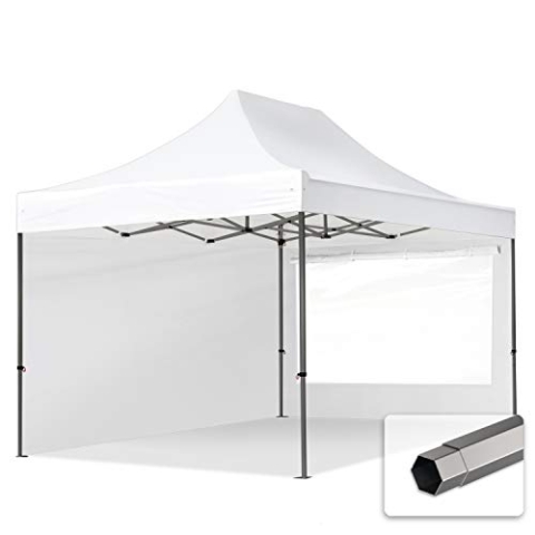 TOOLPORT Faltzelt Faltpavillon Pavillon 3x4,5m - mit 2 Seitenteilen (Panoramafenster) Premium Dach Partyzelt weiß