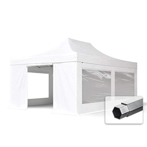 TOOLPORT ALU Pavillon Faltpavillon 4x6m mit Panoramafenstern robust und wasserdicht Professional 50mm Partyzelt weiß schwer entflammbar