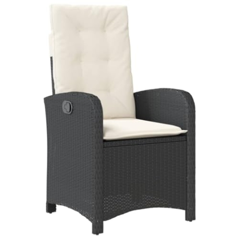 vidaXL Gartensessel mit Kissen, Gartenstuhl mit Verstellbarer Rückenlehne, Liegestuhl mit Stahlrahmen, Sessel Stuhl Relaxsessel, Schwarz Poly Rattan