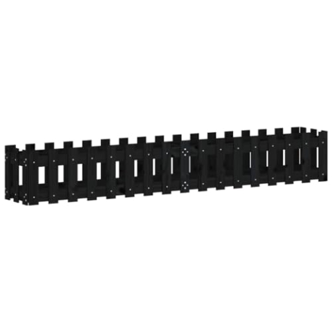 vidaXL Hochbeet, Pflanzkasten mit Lattenzaun-Design, Frühbeet Pflanzbeet für Garten Terrasse, Gemüsebeet Blumenkasten, Schwarz 200x30x30 cm Massivholz Kiefer