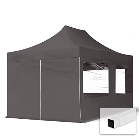 TOOLPORT 3x4,5m Faltpavillon Pavillon Partyzelt Gazebo Stahl 30mm, 4 Seitenteile, Panoramafenster, grau