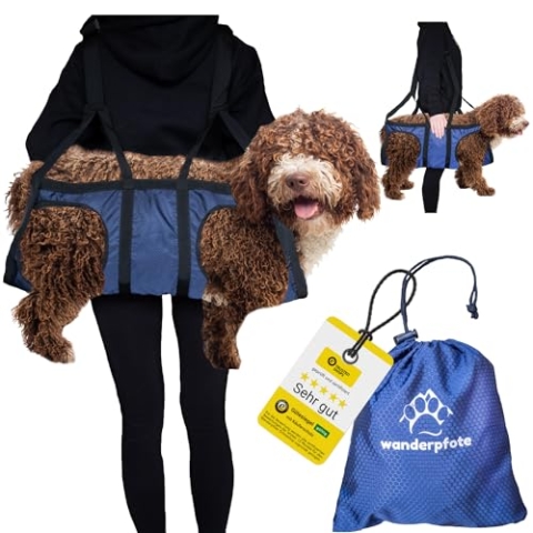 Wanderpfote Tragehilfe für Hunde – Notfallrucksack bei Wanderungen oder Tragetasche Hund im Alltag bei Treppe - Klein, Leicht, Robust, Hochwertig - Tragetuch Hund, Hundetasche (M)