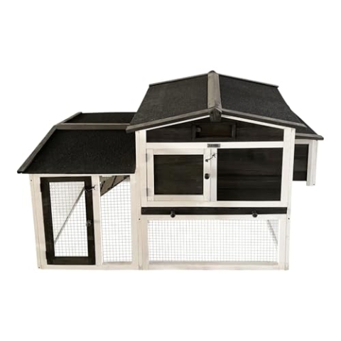 Lendo Online Hühnerstall aus imprägniertem Fichtenholz mit Nachtstall und Lauf - 151x69x92cm - Kleintiere - Kaninchenstall - Hühnerstall - Indoor & Outdoor - Asphaltdach - Wetterfest (Honigbraun)