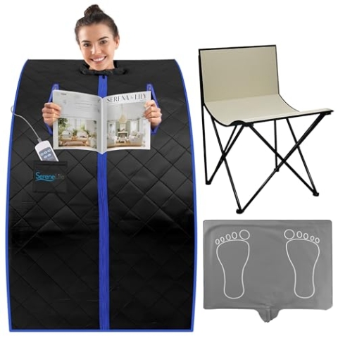 Pyle Dampfsauna für Zuhause, Saunazelt – Portable Sauna – Mini Sauna für Zuhause, Mobile Sauna Zelt mit Stuhl, Heizmatte & Carbon-Heizelement als Dampfbad bis 60°C, Tragbare Sauna Indoor mit 9,8 Kg