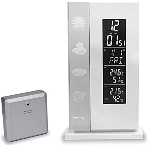 Wetterstation WS 6600 mit Vorhersage von Wettersituation durch in Glas gelaserte 3D-Wettersymbole