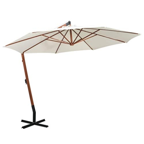 vidaXL Sonnenschirm mit Kurbelmechanismus Gartenschirm Strandschirm Ampelschirm Schirm Balkonschirm Marktschirm 350cm Holzmast Weiß