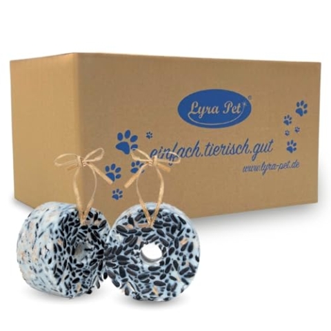 Lyra Pet® | 3 x 12 STK. Riesenring mit Sonnenblumenkernen | Je 200 g Fettreiches Vogelfutter zum Aufhängen | Wertvolle Energiequelle für Wildvögel | Ideal für Balkon & Terrasse | Für Sommer & Winter