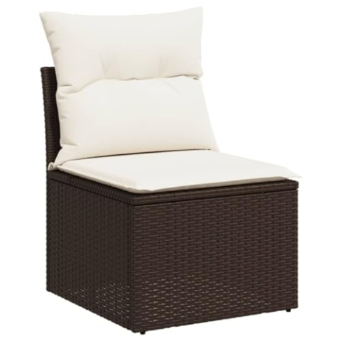 vidaXL Gartensofa ohne Armlehnen mit Kissen, Outdoor Sofa mit abnehmbarem waschbarem Bezug, Gartenstuhl mit Stahlrahmen, Terrassensofa Gartenmöbel, Braun Poly Rattan
