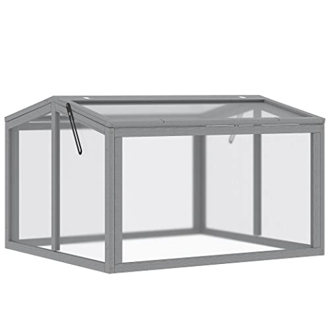 Outsunny Frühbeet Treibhaus Gewächshaus Frühbeetkasten Pflanzenbeet mit Abdeckung aus Holz und Polycarbonat wetterfest Hellgrau 90 x 80 x 58 cm