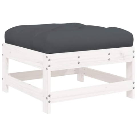 vidaXL Gartenhocker, Sitzhocker mit Kissen Latten-Design, Modular Holz Hocker für Garten Terrasse, Fußhocker Gartenmöbel, Weiß Massivholz Kiefer