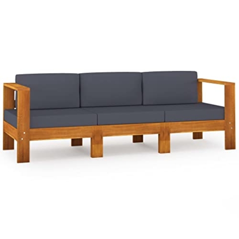 vidaXL Akazienholz Massiv Gartensofa 3-Sitzer mit Dunkelgrauen Auflagen Sofa Lounge Mittelsofa Gartenmöbel Loungesofa Couch Terrasse Garten