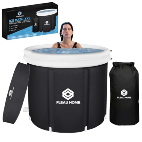 Fleau Home Eisbad XXL PRO - Sitzbad mit Deckel & Pumpe - Einzigartiges Isoliermodell - Doppelsitzkissen - Tauchbecken - Aufblasbare Badewanne - Badewanne - Aufblasbar - Wim Gericht Methode