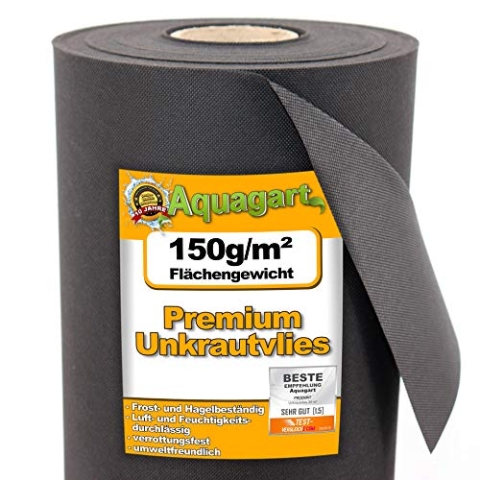 Aquagart Garten Unkrautvlies 150g inkl. 10 Erdanker I umweltfreundliche Unkrautmatte aus Polypropylen, Gartenvlies wasserdurchlässig I Mulchvlies Wurzelvlies gegen Unkraut I (Vlies 50m x 1,5m)