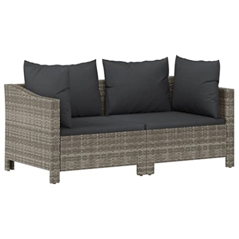 vidaXL Gartenmöbel 2-TLG. mit Kissen Lounge Sofa Sitzgruppe Gartenset Sitzgarnitur Rattanmöbel Gartensofa Garnitur Grau Poly Rattan