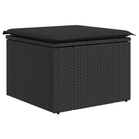 vidaXL Gartenhocker mit Kissen, Gartenstuhl mit abnehmbarem waschbarem Bezug, Hocker mit Stahlrahmen, Sitzhocker Terrassenhocker, Schwarz Poly Rattan
