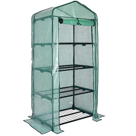 Gardebruk® Foliengewächshaus 158x49x69cm 4 Ablagen aufrollbare Tür Treibhaus Tomatenhaus Pflanzenhaus Anzuchthaus Balkon