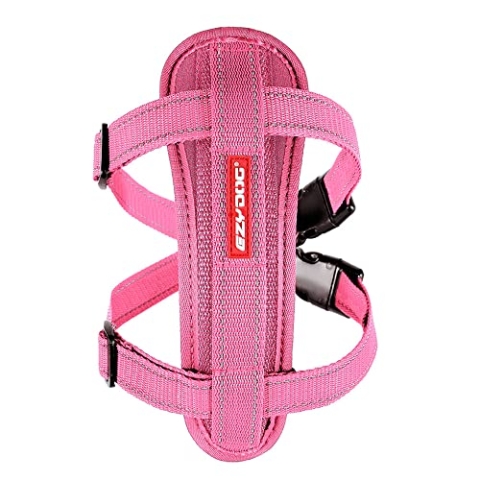 EzyDog Hundegeschirr Auto mit Sicherheitsgurt, Brustgeschirr Hund, Sicherheitsgeschirr Hund, 'Chest Plate' Geschirr für Kleine, Mittelgroße und Große Hunde, Reflektierend, Gepolstert (S, Rosa)