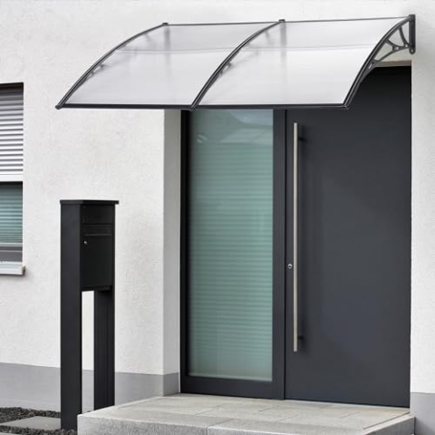 [en.casa] Vordach für Haustür Mellerud Überdachung 240 x 100 cm Pultvordach Balkon Türüberdachung Polycarbonat Aluminium Schutzdach Terrasse Schwarz/Transparent