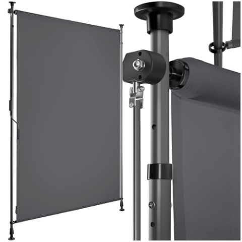 tectake® Klemmmarkise, Sichtschutz Markise Balkon ohne Bohren, Senkrechtmarkise mit Teleskopstange zum Klemmen, Windschutz, Sichtschutz, Sonnenschutz - schwarz, 100 x 310 cm