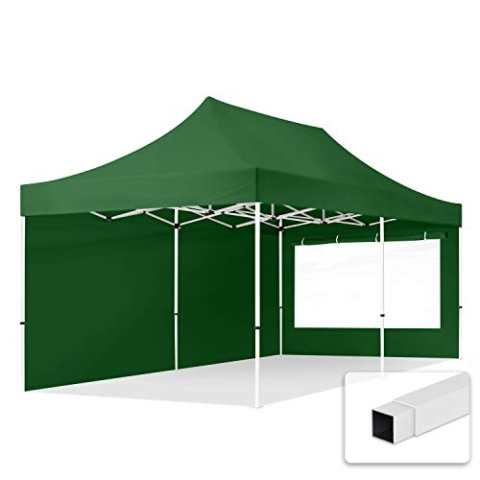 TOOLPORT 3x6m Faltpavillon Pavillon Partyzelt Gazebo Stahl 30mm, 2 Seitenteile, Panoramafenster, grün