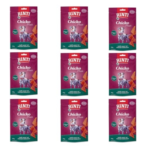 Rinti Chicko Plus Knoblauchecken | 9er Pack | 9 x 225 g | Hühnerfilet mit frischem Knoblauch | Ohne Fleischmehle, Soja oder andere Zusatzstoffe | Schonend luftgetrocknet