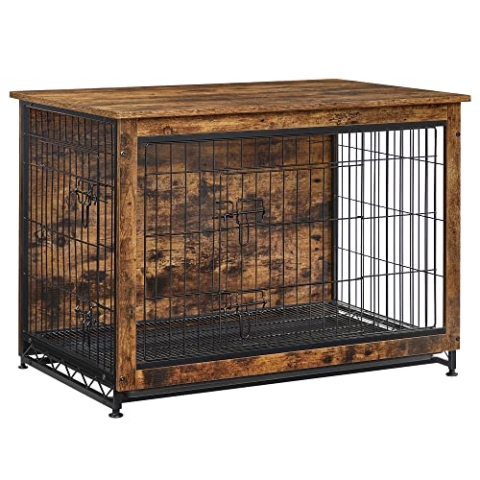 Feandrea Hundekäfig Möbel, Beistelltisch, Hundebox, Moderne Hundehütte Indoor für Hunde bis zu 32 kg, hochbelastbar, Hundehaus für Zuhause, herausnehmbares Tablett, 2 Türen, vintagebraun PFC003X01