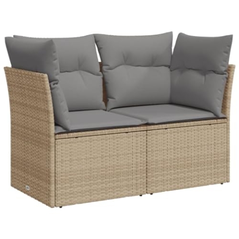 vidaXL Gartensofa mit Kissen 2-Sitzer, Sofa mit Staufach unter Sitzfläche, Terrassensofa mit abnehmbarem waschbarem Bezug, Gartenmöbel Terrassenmöbel, Beige Poly Rattan