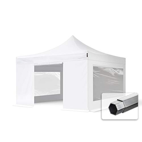TOOLPORT Faltzelt Professional 4x4 m Faltpavillon mit Seitenteilen (Panoramafenster) ALU Pavillon Partyzelt schwer entflammbar weiß