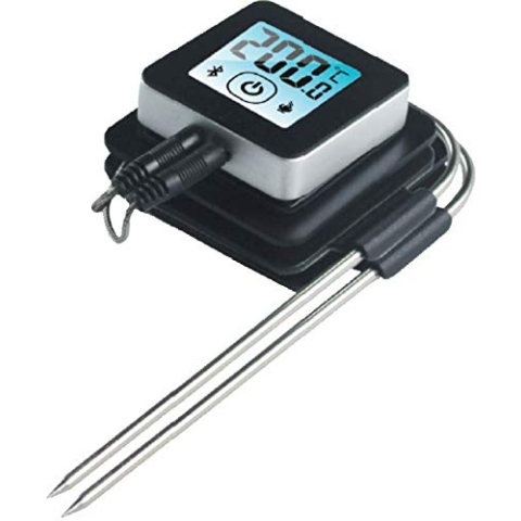 OCS 60690001 Grillthermometer Bluetooth Fleischthermometer Bratenthermometer Barbecue Backofen Fleisch Kochen Steak Thermometer Küchenthermometer mit Temperaturalarm 2 Edelstahl Lange Temperaturfühler