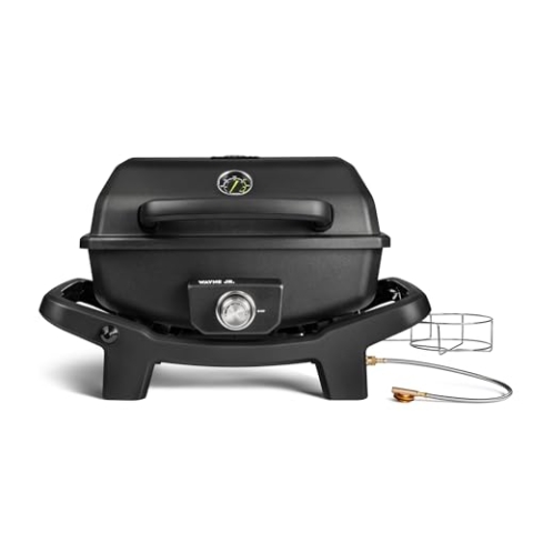 BURNHARD 1-Brenner Gasgrill Wayne JR. 3,6 kW – Tragbarer Balkongrill - Tischgasgrill klein mit Aludruckguss Brennkammer inkl. Abdeckhaube – Gusseisen Grillrost