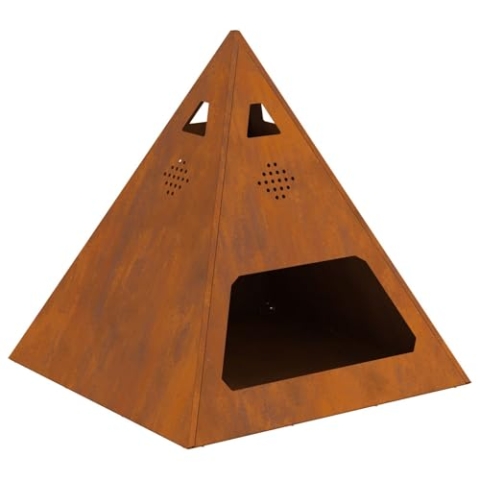 vidaXL Industrie Wetterfestes Stahl Feuerstelle große Pyramidenform rostbeständig geeignet für den Außeneinsatz langlebig holzbefeuert perfekt für Gärten und Terrassen Metall kostenlos Wärme