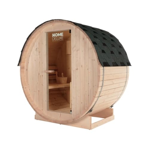 Home Deluxe - Outdoor Fasssauna Lahti M - Maße: BxTxH: ca. 185 cm x 120 cm x 185 cm, Holz: Fichtenholz - inkl. Saunaofen und Saunazubehör I Gartensauna, Außensauna, Sauna Fass für 2 Personen