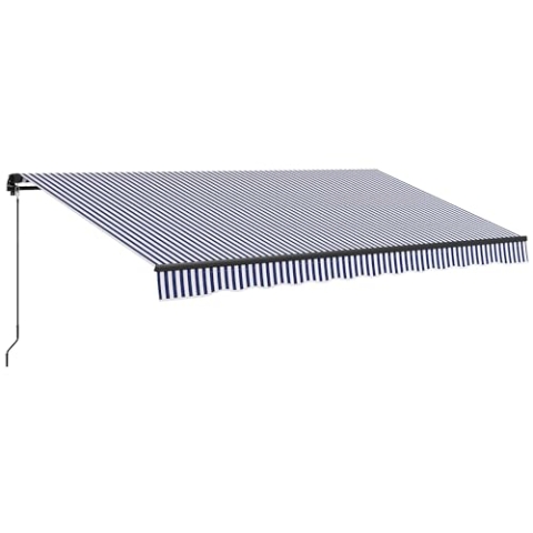 Outsunny Gelenkarmmarkise Markise mit Handkurbel, 400 x 300 cm, UV30+ Sonnenmarkise Terrassenmarkise Winkel 45-85°, Balkonmarkisen mit Wasserdicht Beschichtung, Wandmontage, Blau+Weiß