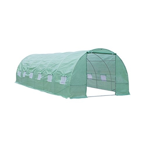 Outsunny Gewächshaus 800x300x200cm Foliengewächshaus Tomatenhaus Tür mit Moskitonetz, Fenster, Folientunnel aus verzinktem Stahl, stabiles Pflanztunnel, Treibhaus inkl. Erdanker Seilen, Grün