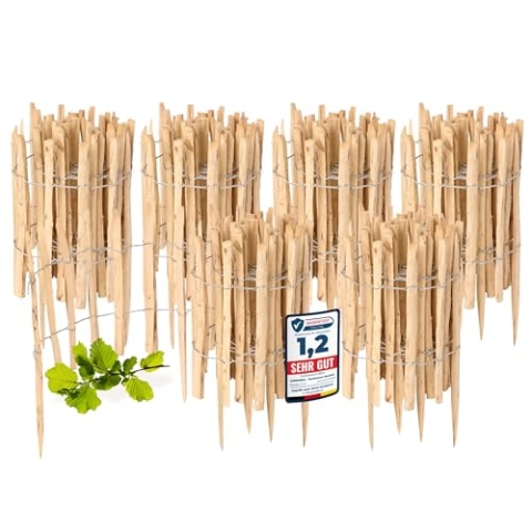 Garronda Gartenzaun zum Stecken aus Haselnüsse Zaun Garten Staketenzaun Beeteinfassung Holz Steckzaun Hochwertiger Gartenzaun für Ihren Garten GD-0156 (6 Stück, 50 cm x 500 cm)