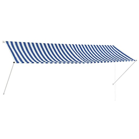 vidaXL Markise, Klemmmarkise Einziehbar, Sonnenschutz für Fenster Terrasse Balkon, Balkonmarkise Fallarmmarkise Fenstermarkise, 350 x 150cm Blau Weiß
